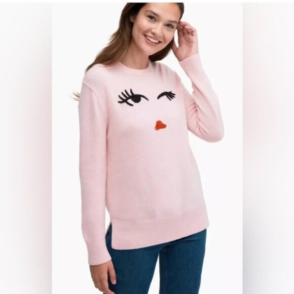 Kate Spade New York Winking Eye Sweater XS Tutu Pink $228 Wool Preppy - Picture 2 of 6